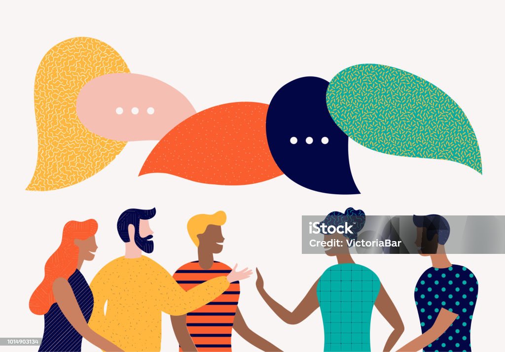Flat style vector illustration, discuss social network, news, chat, dialogue speech bubbles Discussion stock vector