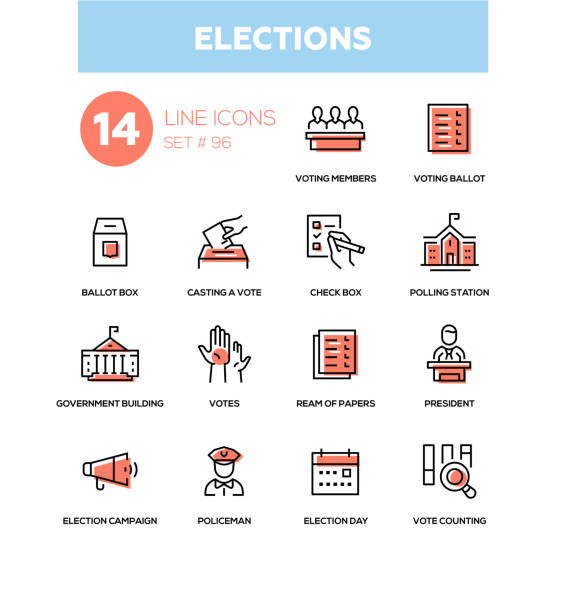 선거-현대 선 디자인 아이콘 세트 - politician voting politics election stock illustrations