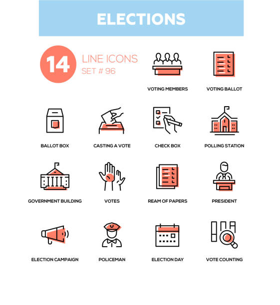 выборы - современный дизайн линии иконки набор - voting interface icons election politics stock illustrations