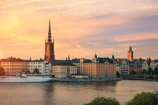 Riddarholm Island (part of Gamla Stan island with the oldest part of Stockholm city) during sunset. Stockholm, Sweden