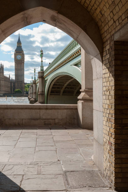 istock The Big Ben framed in a arch in this unusual point of view, upright format 1014924792