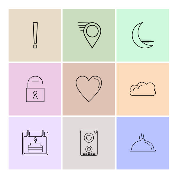 illustrations, cliparts, dessins animés et icônes de navigations, coeur, crecent, déverrouiller, icônes d’interface utilisateur, navigation, flèches, eps icons set vector - navigations