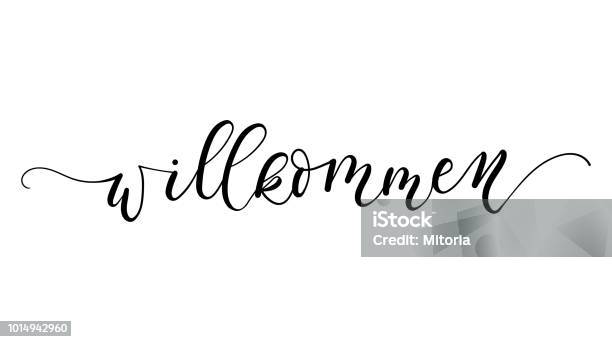 Willkommen Inscription Meaning Welcome In German Vector Poster Stock Illustration - Download Image Now