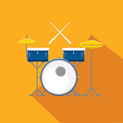 Vector illustration of a drum kit Musical instrument Design themed Icon Set with shadow. Vector eps 10, fully editable.