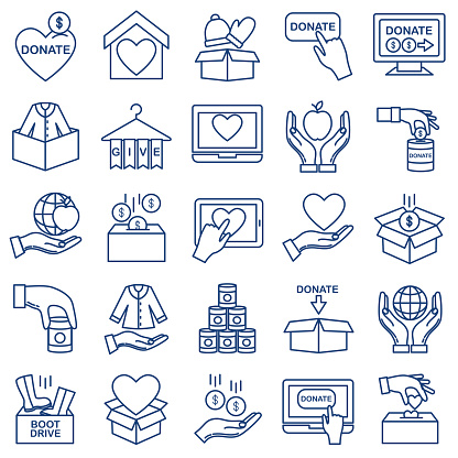 Icon in thin line flat design style for charity and donation concept