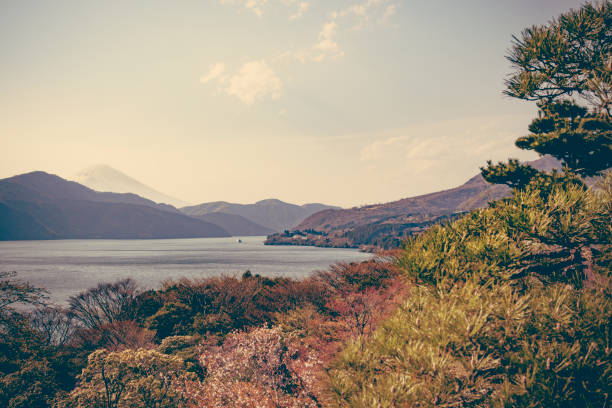 beautiful japanese landscape and mount fuji volcano at hakone national park in tokyo prefecture in japan.