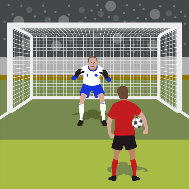 illustrations, cliparts, dessins animés et icônes de concept de coup de pénalité, fond de vector soccer football championnat. - penalty shot