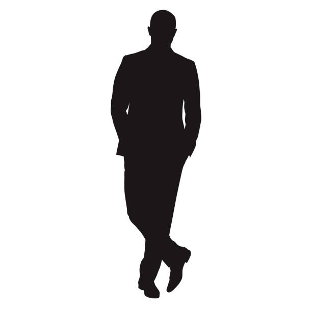 ilustrações de stock, clip art, desenhos animados e ícones de business man standing with crossed legs, isolated vector silhouette. people at work - crossing human arm silhouette men