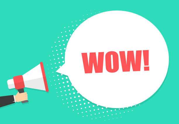 istock Male hand holding megaphone with wow speech bubble. Loudspeaker. Banner for business, marketing and advertising. Vector illustration 1014979602