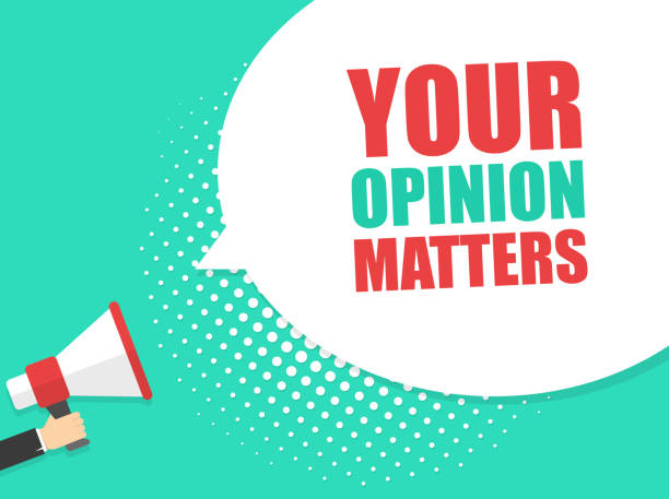 istock Male hand holding megaphone with your opinion matters speech bubble. Loudspeaker. Banner for business, marketing and advertising. Vector illustration 1014979720
