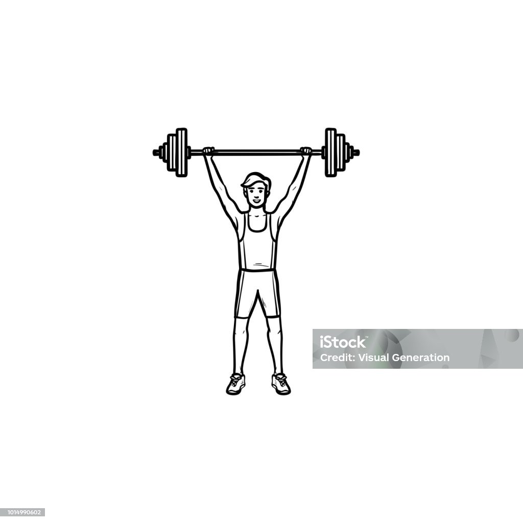 Sportsman with heavyweight barbell hand drawn outline doodle icon Sportsman lifting heavyweight barbell hand drawn outline doodle icon. Male weightlifter, bodybuilding concept. Vector sketch illustration for print, web, mobile and infographics on white background. Active Lifestyle stock vector