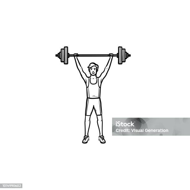 Sportsman With Heavyweight Barbell Hand Drawn Outline Doodle Icon Stock Illustration - Download Image Now