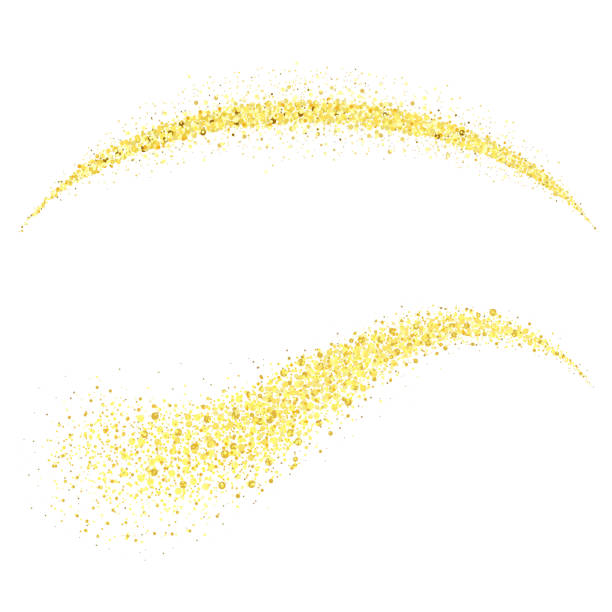골든 스타 더스트, 골드 반짝이 웨이브 광택 스프레이입니다. 노란 유성 꼬리입니다. 벡터 - glowing curve shiny backgrounds stock illustrations