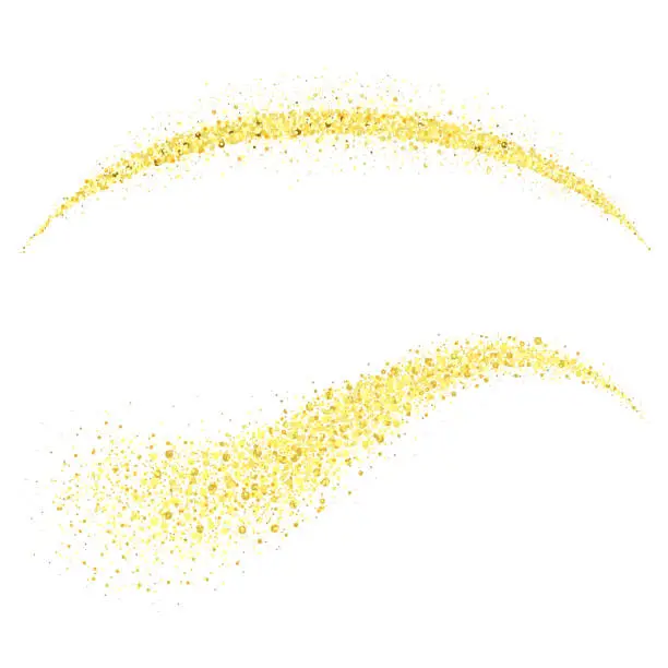 Vector illustration of Golden stardust, Gold Glitter Wave. Glossy spray. Yellow meteor tail. Vector