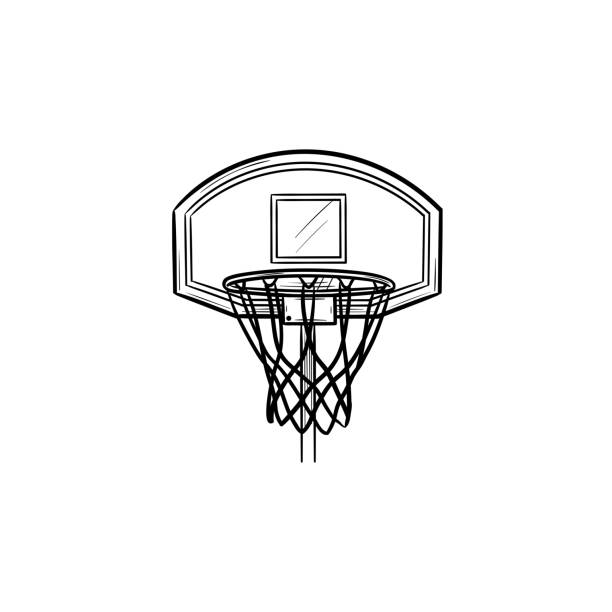 illustrazioni stock, clip art, cartoni animati e icone di tendenza di canestro da basket e icona del doodle contorno netto disegnato a mano - basketball slam dunk basketball hoop sport