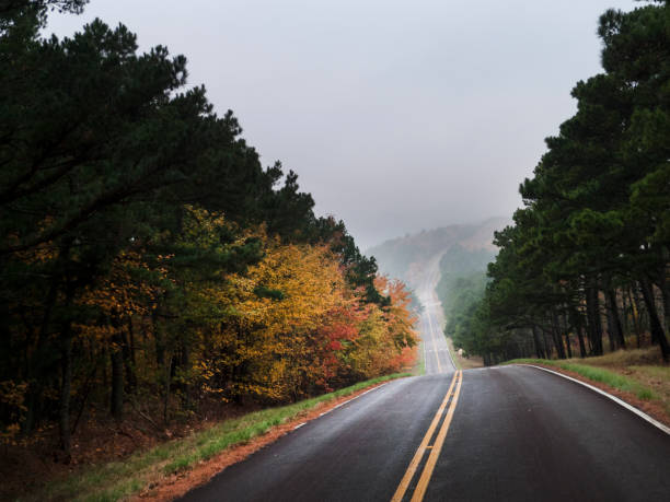 Beautiful clouds and mountain scenery in eastern Oklahoma on the Talimena National Scenic Byway. The Byway follows the East-West mountain range in the Ouachita National Forest