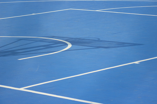 View on a Blue basketball playing field court surface