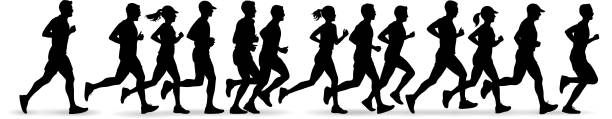 illustrations, cliparts, dessins animés et icônes de chaussures de running - marathon running jogging group of people