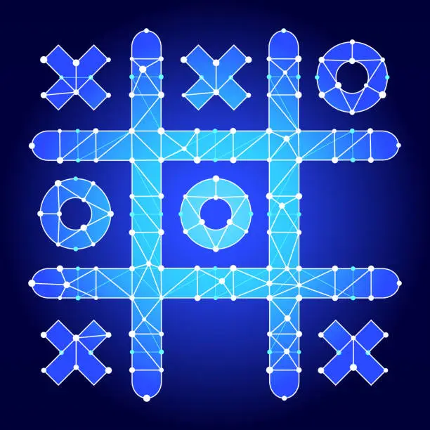 Vector illustration of Tic Tac Toe  Blue Triangle Node Vector Pattern