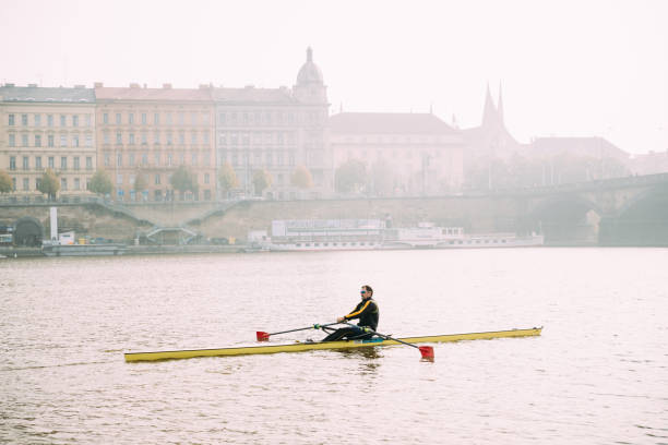 Prague, Czech Republic - September 23, 2017: Man Training On Kayak In Vltava River.