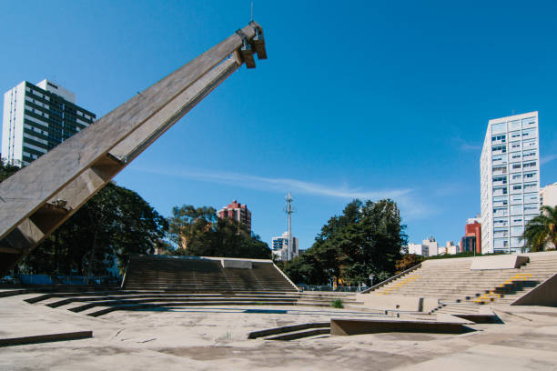 Campinas, SP, Brazil - May 15th, 2016: Outdoor arena theater "Teotônio Vilela". One of the most popular destinations in the city, the square of the Center for Coexistence was designed by Fábio Penteado. Outdoor arena theater "Teotônio Vilela". One of the most popular destinations in the city, the square of the Center for Coexistence was designed by Fábio Penteado. On Saturdays there is a craft fair. campinas photos stock pictures, royalty-free photos & images