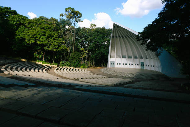 Campinas, SP, Brazil - April 26th, 2009: Acoustic shell of the Taquaral Lagoon (Parque Portugal). Outdoor stage for shows amidst the green of the park, named Beethoven Auditorium, is a replica of Lincoln Park in the USA. Acoustic shell of the Taquaral Lagoon (Parque Portugal). Outdoor stage for spectacles amidst the green of the park, named Beethoven Auditorium, is a replica of Lincoln Park in the USA and has a capacity of about 2 thousand people. campinas photos stock pictures, royalty-free photos & images
