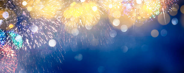 istock Fireworks at New Year and copy space - abstract holiday background 1015042086