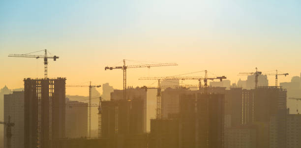 Construction site with cranes stock photo