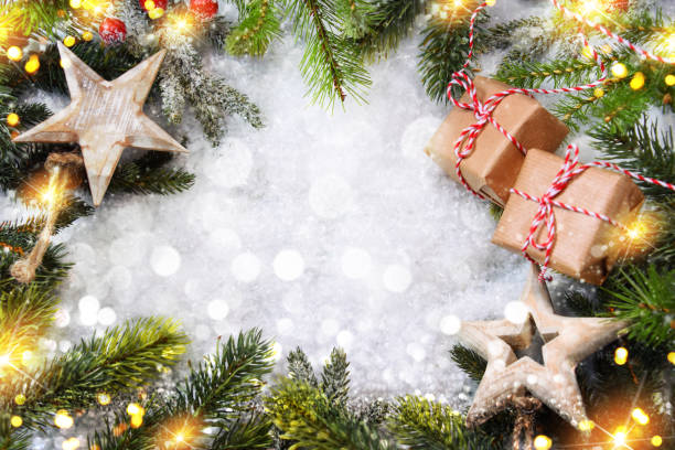 istock Holiday Christmas background with snow and bokeh 1015045526