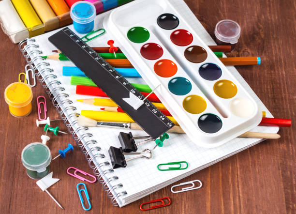 istock School supplies on a wooden background. 1015058682