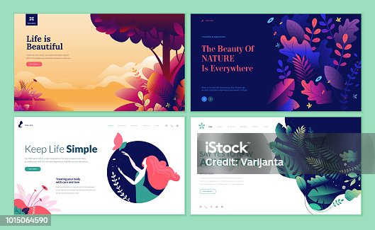 istock Set of web page design templates for beauty, spa, wellness, natural products, cosmetics, body care, healthy life 1015064590