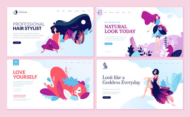Set of web page design templates for beauty, spa, wellness, natural products, cosmetics, body care, healthy life Modern vector illustration concepts for website and mobile website development. makeup fashion stock illustrations