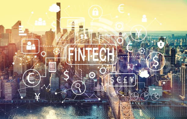 istock Fintech theme with aerial view of Manhattan, NY 1015120038
