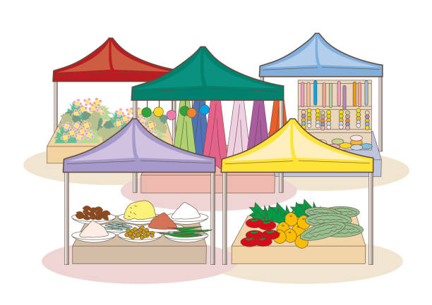 marktplatz der welt - basar-bild - street market illustrations stock-grafiken, -clipart, -cartoons und -symbole