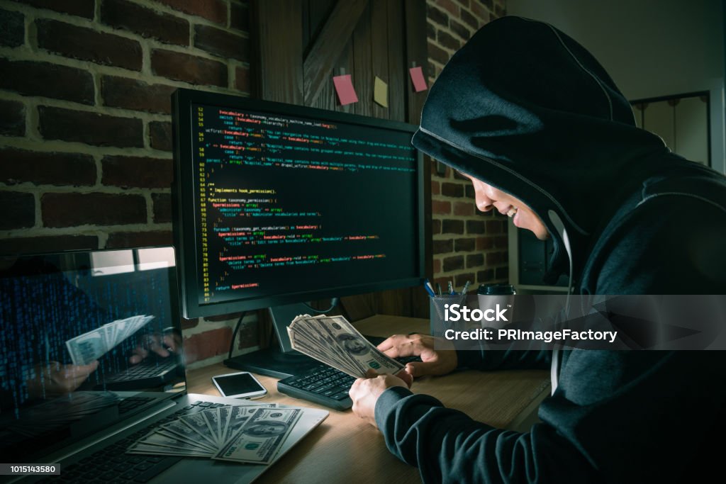 Smiling Hacker Man Using Code Program System Stock Photo - Download ...