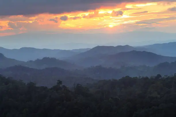 Photo of Beautiful scenery during time the sunset and cordillera alternating layers of Doi Pha Phung at Nan province,Thailand is a very popular for photographers and tourists. Attractions and natural Concept