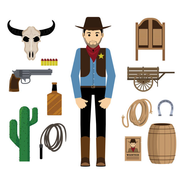 野生の西のカウボーイ装備要素 - cowboy hat hat country and western music wild west点のイラスト素材／クリップアート素材／マンガ素材／アイコン素材