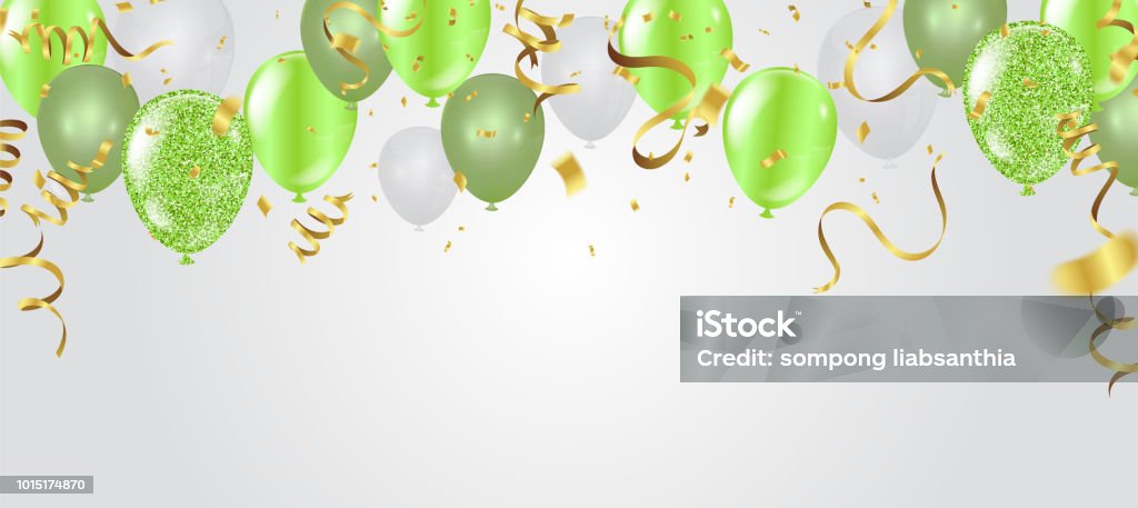 tarjeta de cumpleaños con los globos verdes. Feliz cumpleaños - arte vectorial de Verde - Color libre de derechos