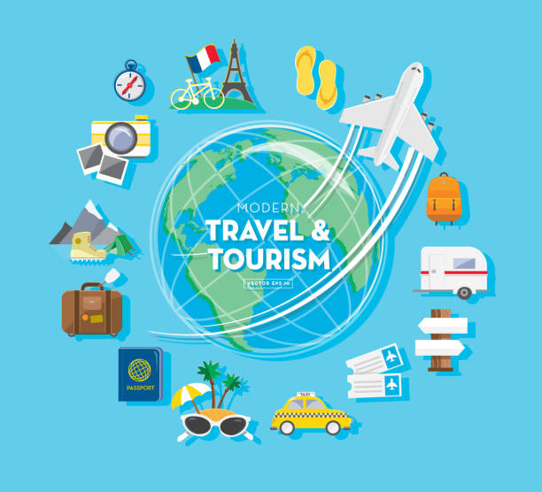 istock Travel and tourism banner design template with icon set 1015197822