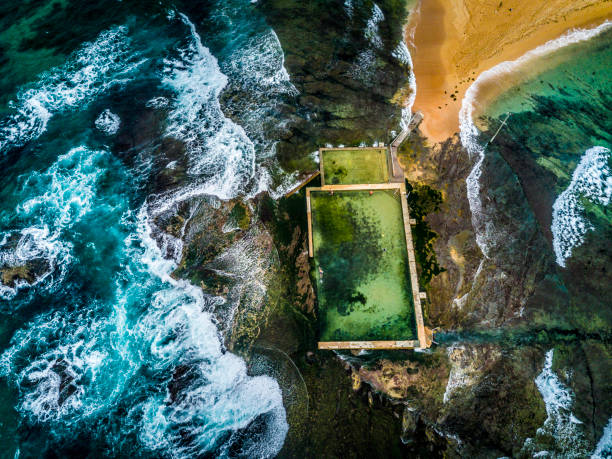 istock Surrounded by ocean waves Mona Vale Rock Pool aerial view 1015206622