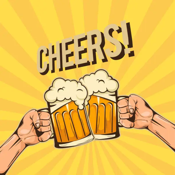 Vector illustration of Cheers Two Hands Hold A Glass Of Beer Vector Image