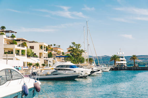 istock yachts in montenegro bay. mountains on background 1015209420