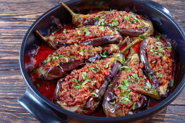 istock Karniyarik - Stuffed Eggplants in a dish 1015214936