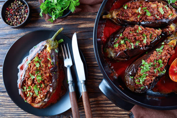 istock Karniyarik - Stuffed Eggplants on a plate 1015215000