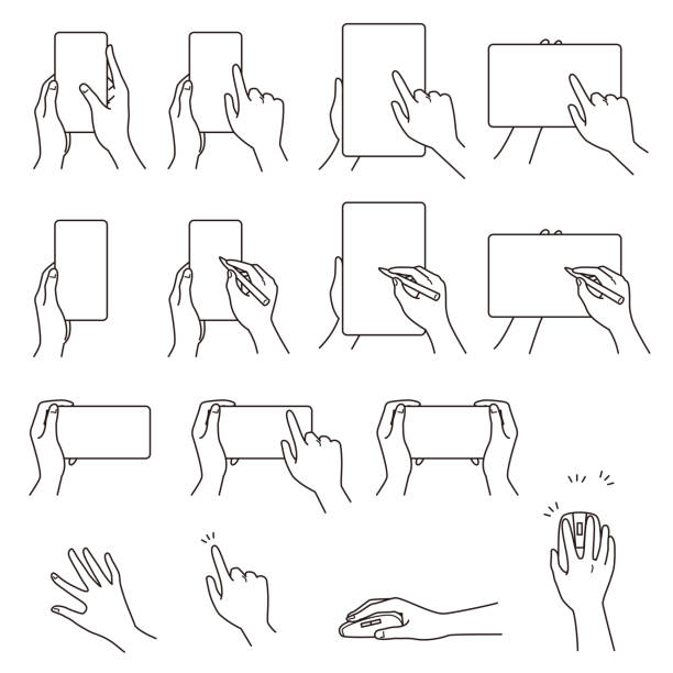 hand gestures 03, smartphone, tablet PC hand gestures, smartphone, tablet PC, vector file set ipad hand stock illustrations