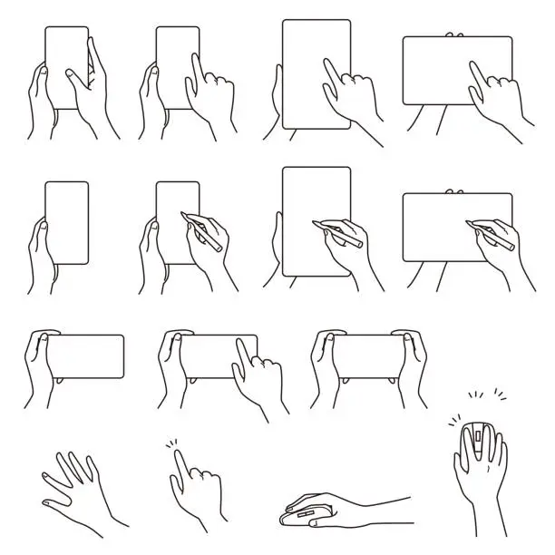 Vector illustration of hand gestures 03, smartphone, tablet PC