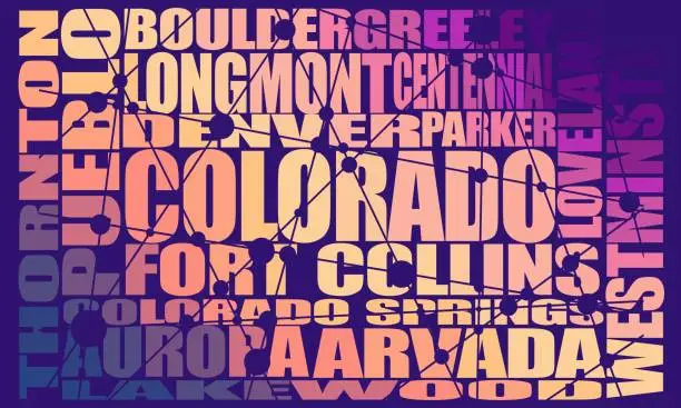 Vector illustration of Colorado state cities