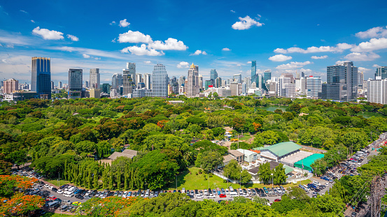 Bangkok city skyline with Lumpini park  from top view in Thailand