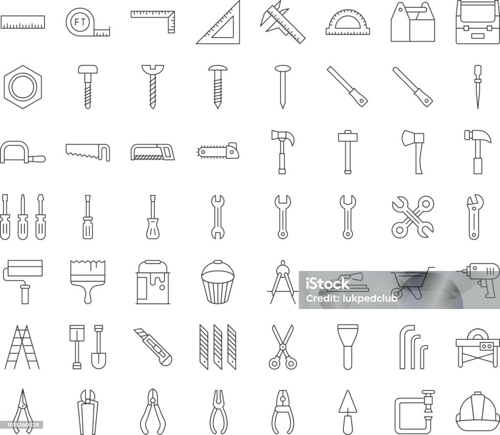 Tischler, Handwerker Werkzeug und Ausrüstung-Icon-Set, Rahmenplanung - Lizenzfrei Icon Vektorgrafik