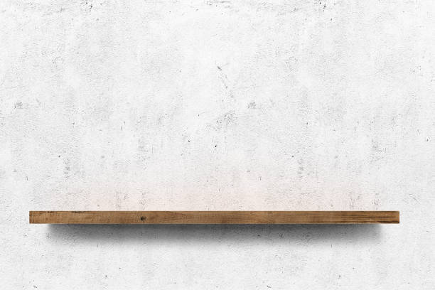 shelf Wooden shelf over white concrete wall background empty bookshelf stock pictures, royalty-free photos & images